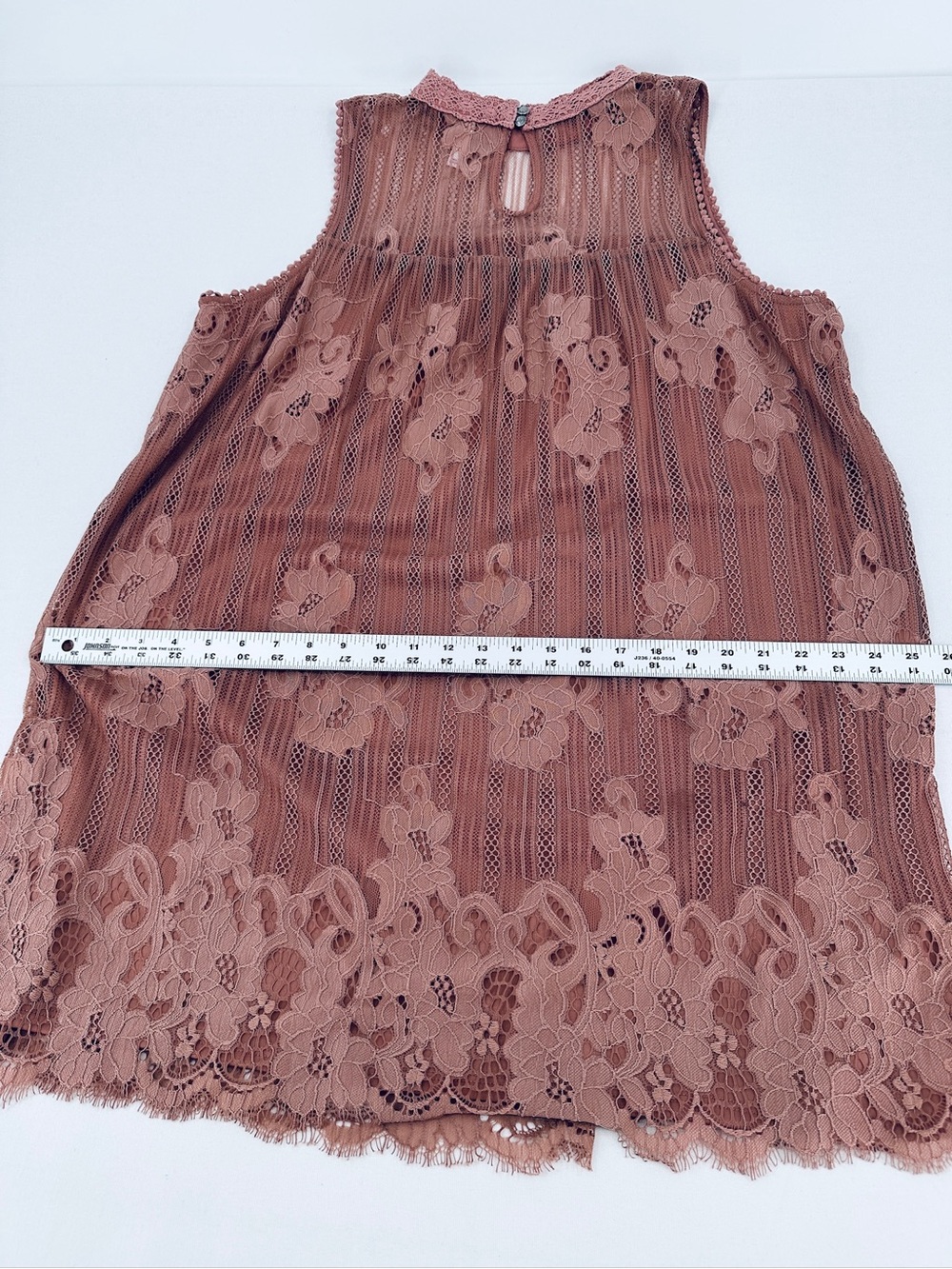 Romantic Floral Lace Babydoll Mini Dress XXL Dusty Rose Scalloped Boho - Picture 10 of 11